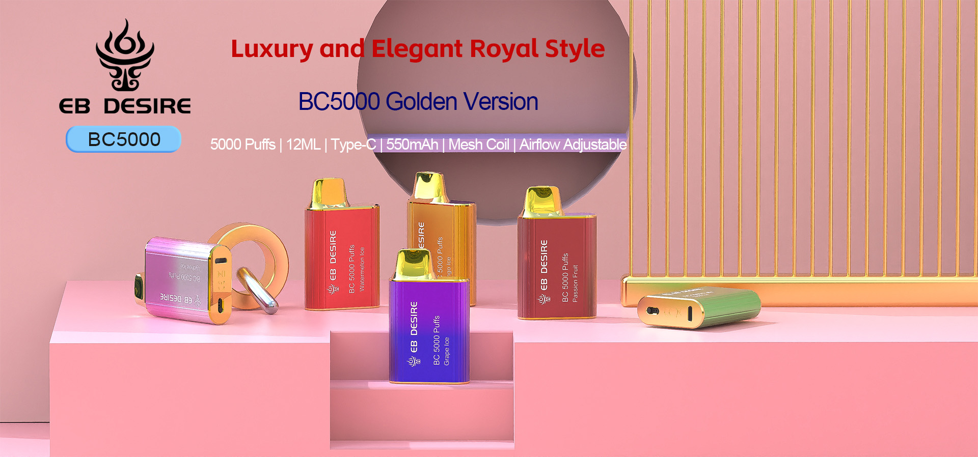 ویپ یکبار مصرف طلایی لوکس و زیبا EB DESIRE BC5000 (1)